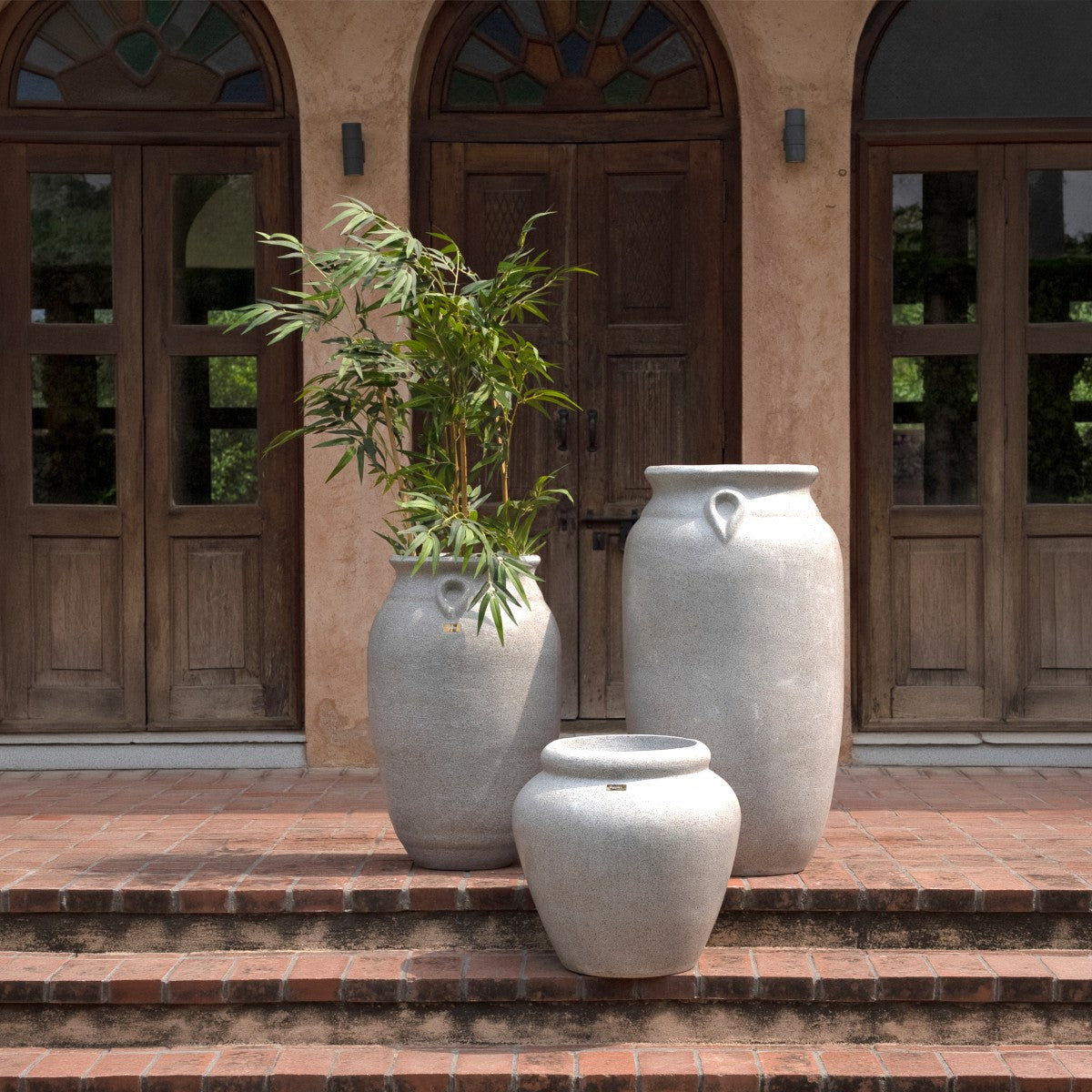Pisa Set of 3 Rustic Planters in Light Grey