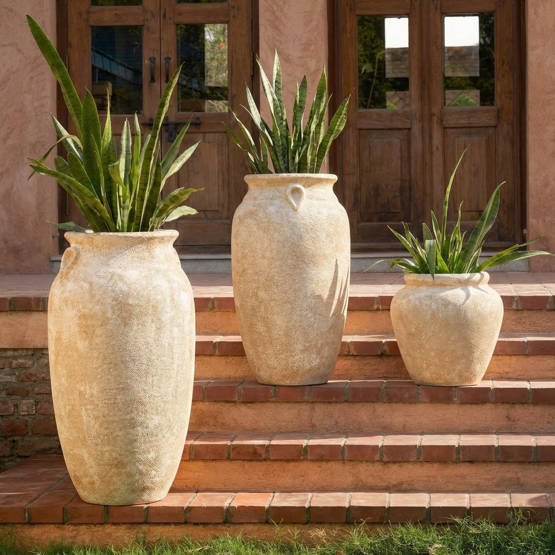 Pisa Set of 3 Rustic Planters in Beige - Ripples Home