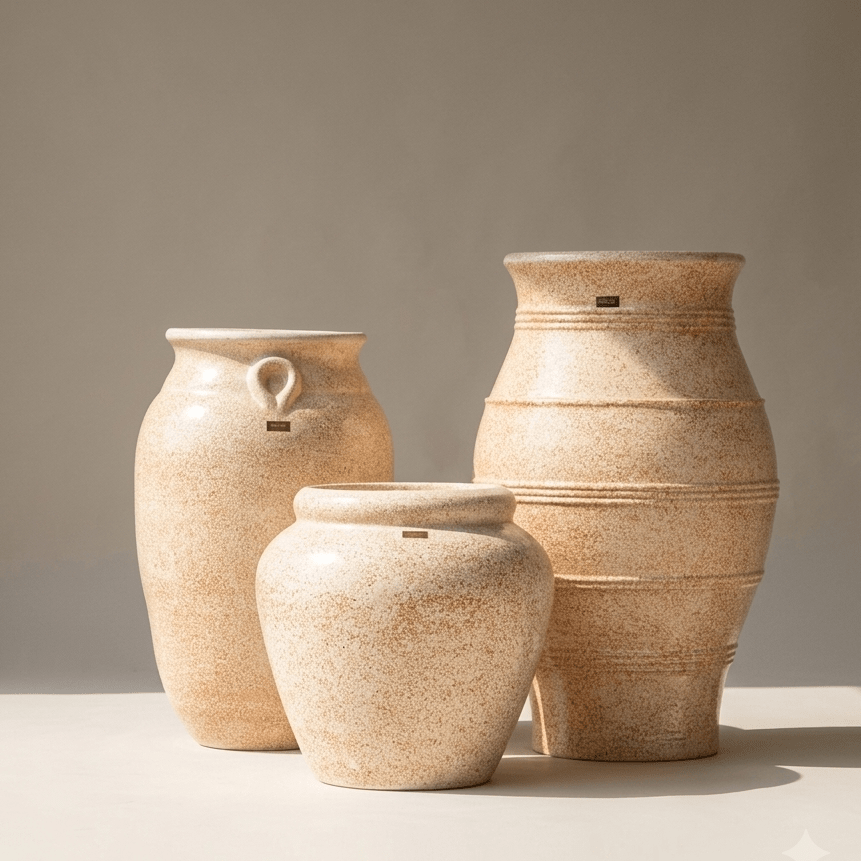 Roma Set of 3 Rustic Planters in Beige - Ripples Home
