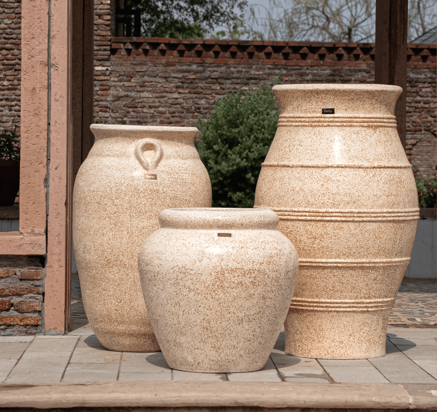Roma Set of 3 Rustic Planters in Beige - Ripples Home