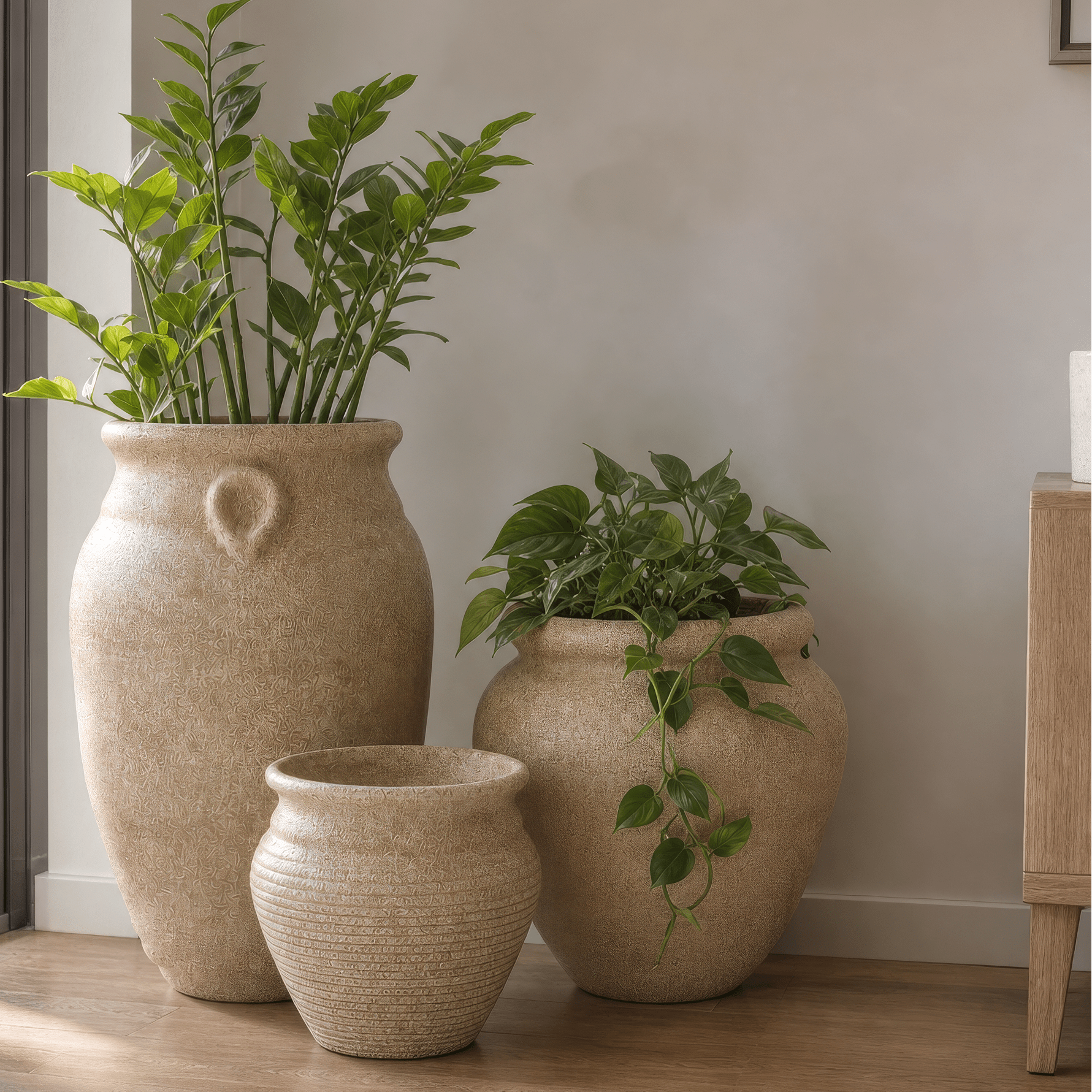 The Italian Trio - Set of 3 Rustic Planters in Beige - Ripples Home