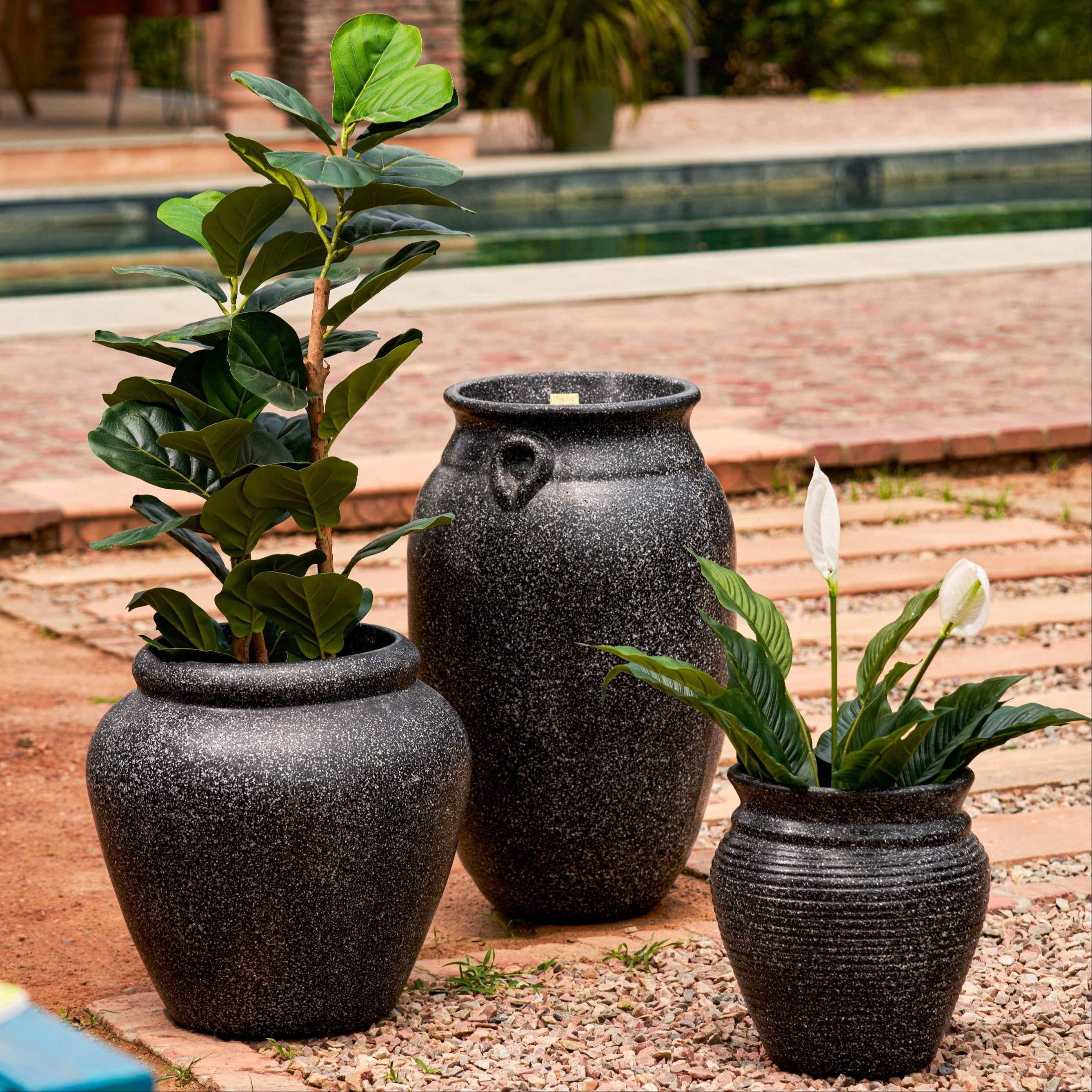 The Italian Trio - Set of 3 Rustic Planters in Black - Ripples Home