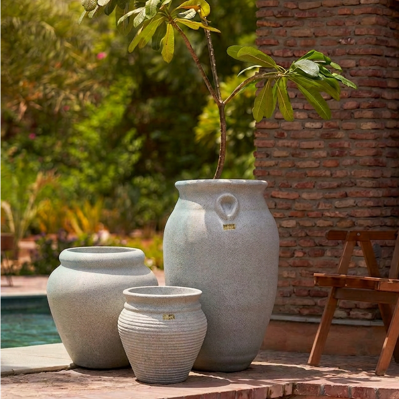 The Italian Trio - Set of 3 Rustic Planters in Light Grey