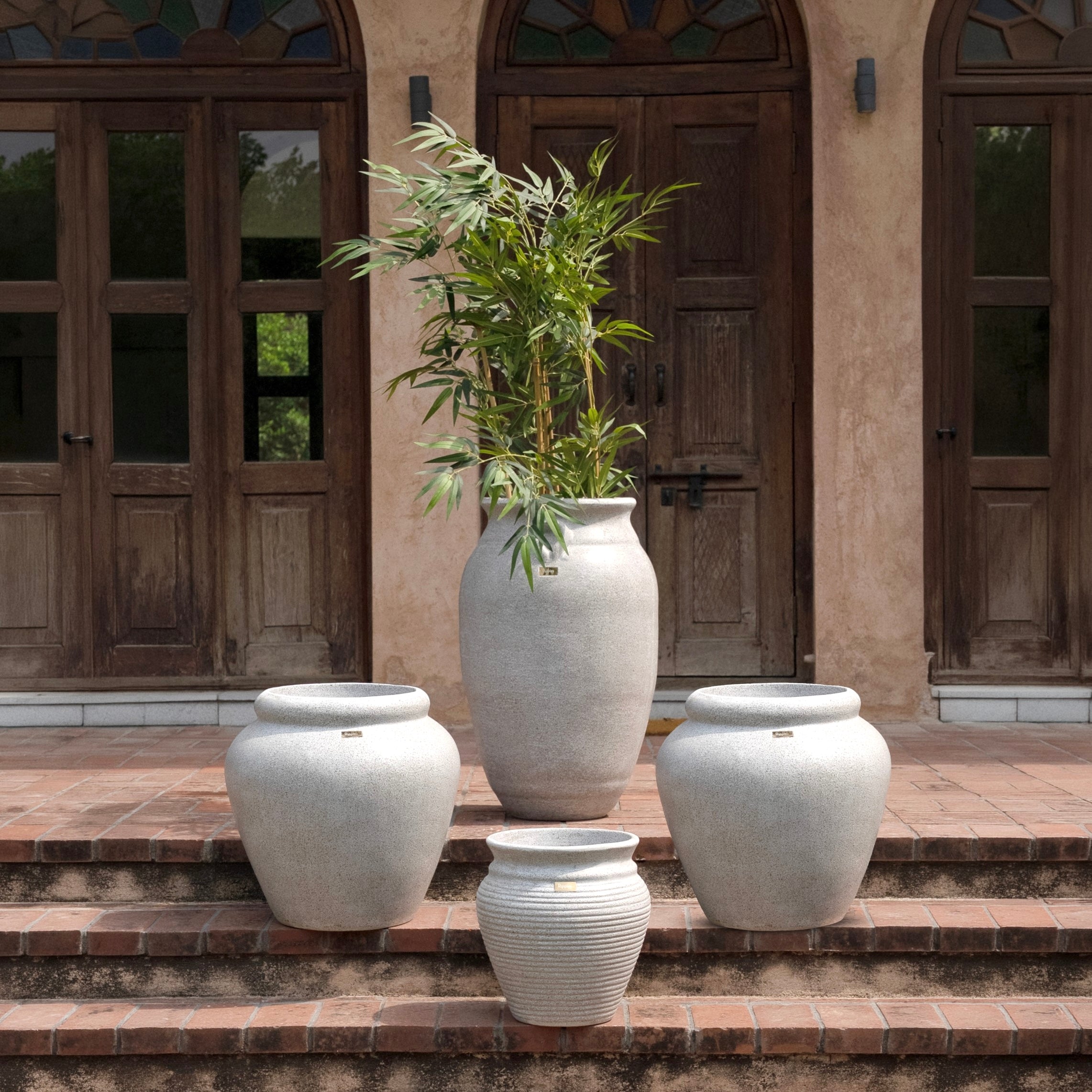 Tuscany Set of 4 Rustic Planters in Light Grey