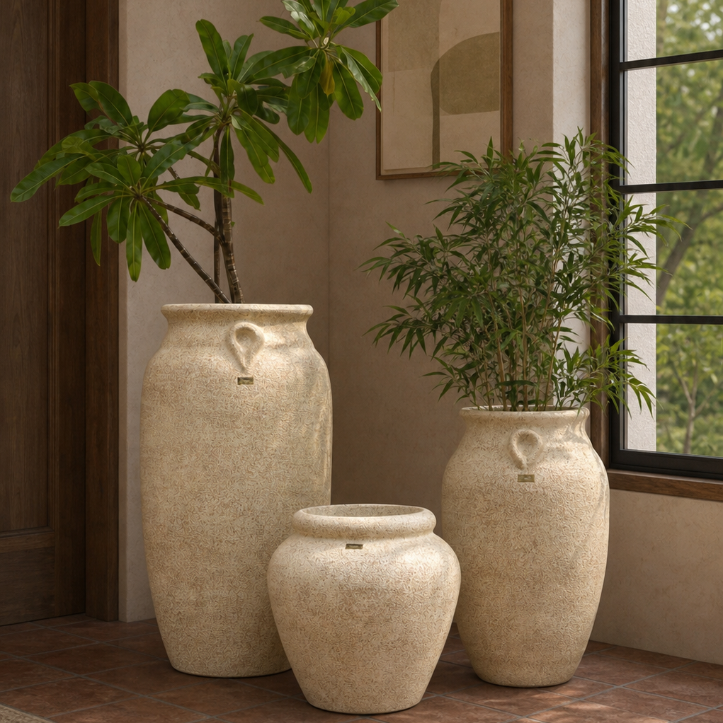 Pisa Set of 3 Rustic Planters in Beige