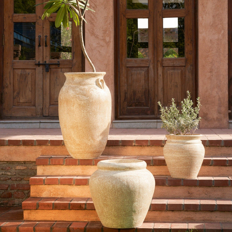 The Italian Trio - Set of 3 Rustic Planters in Beige
