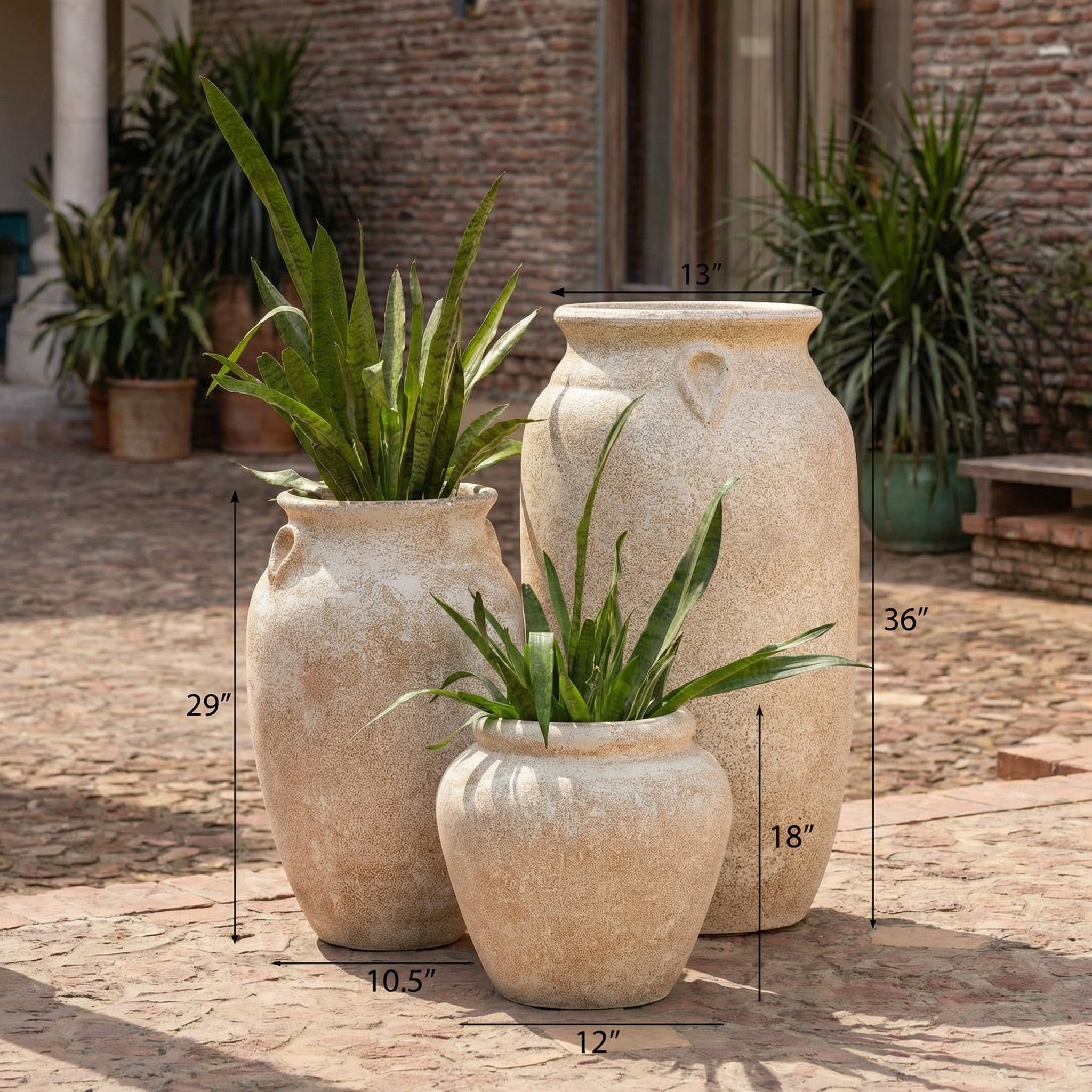 Pisa Set of 3 Rustic Planters in Beige - Ripples Home