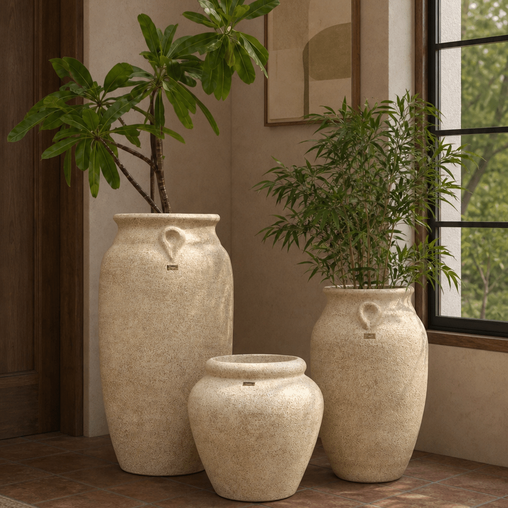 Pisa Set of 3 Rustic Planters in Beige - Ripples Home