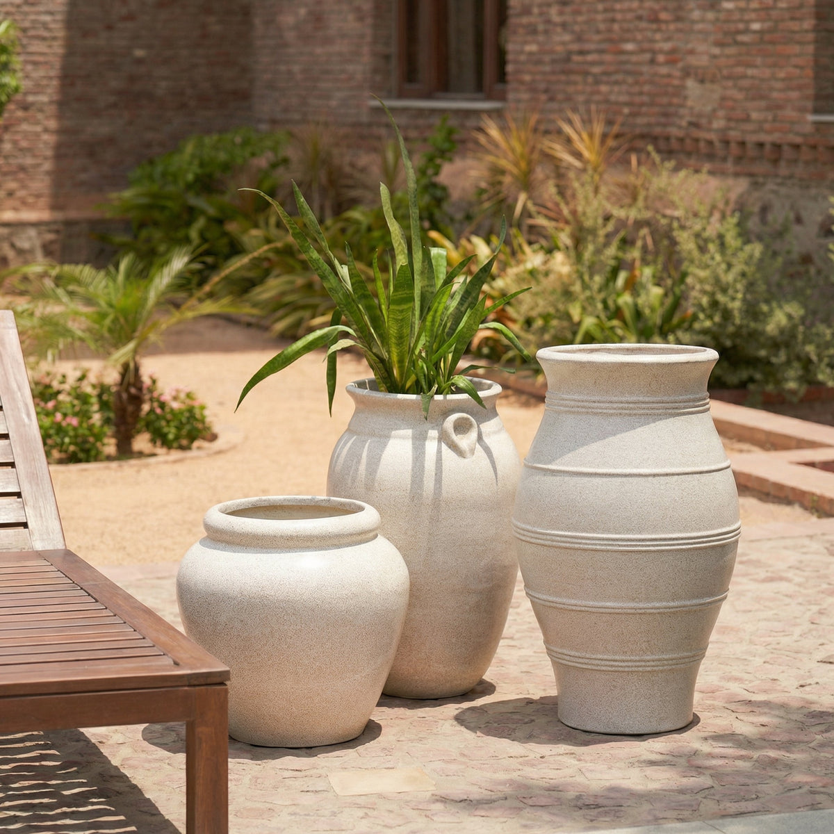 trio of outdoor plant pots Roma Set of 3 Rustic Planters