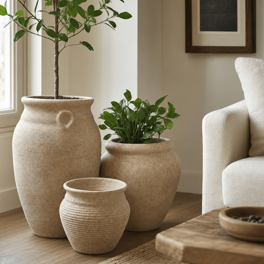 The Italian Trio - Set of 3 Rustic Planters in Beige - Ripples Home