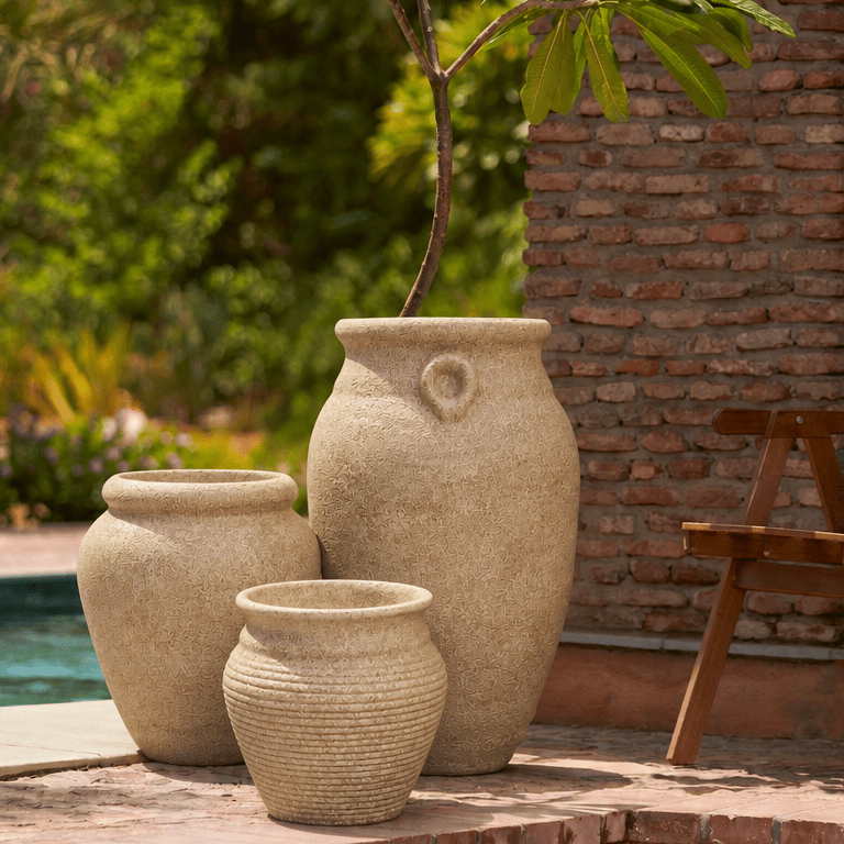 The Italian Trio - Set of 3 Rustic Planters in Beige - Ripples Home