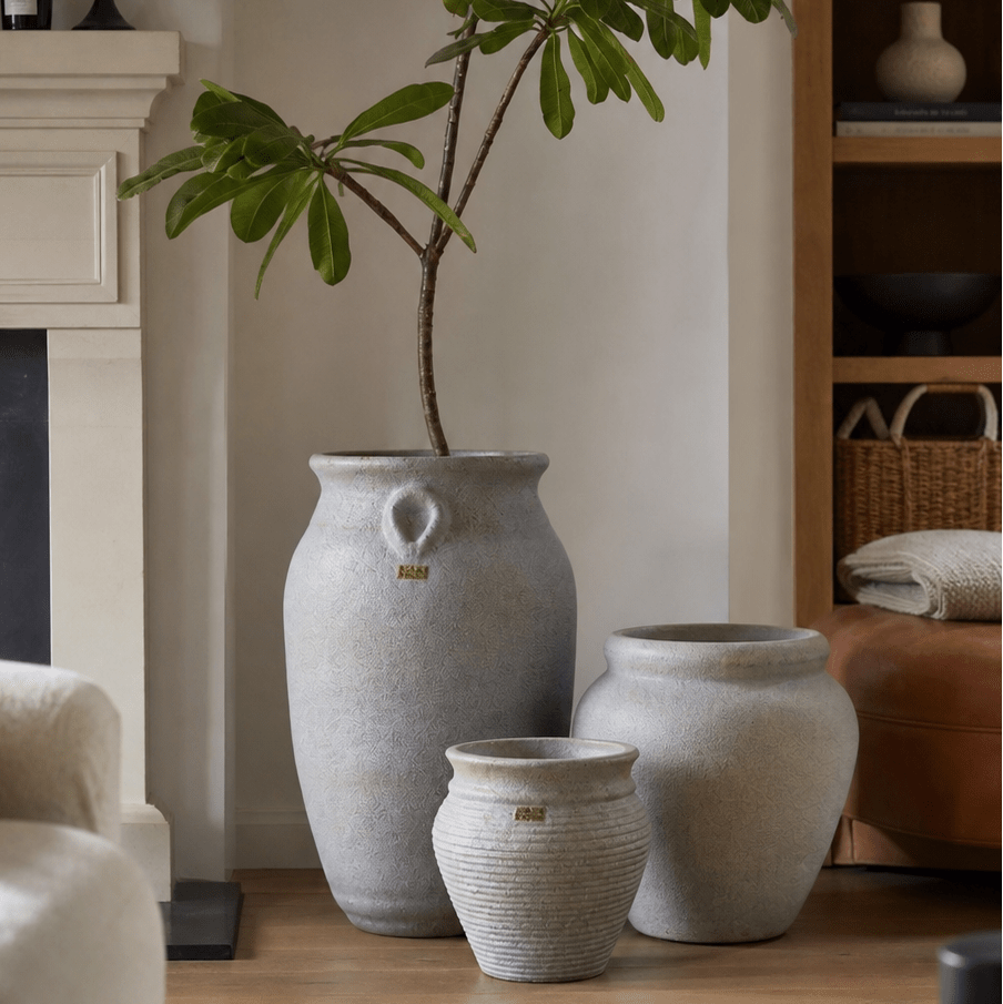 The Italian Trio - Set of 3 Rustic Planters in Light Grey - Ripples Home