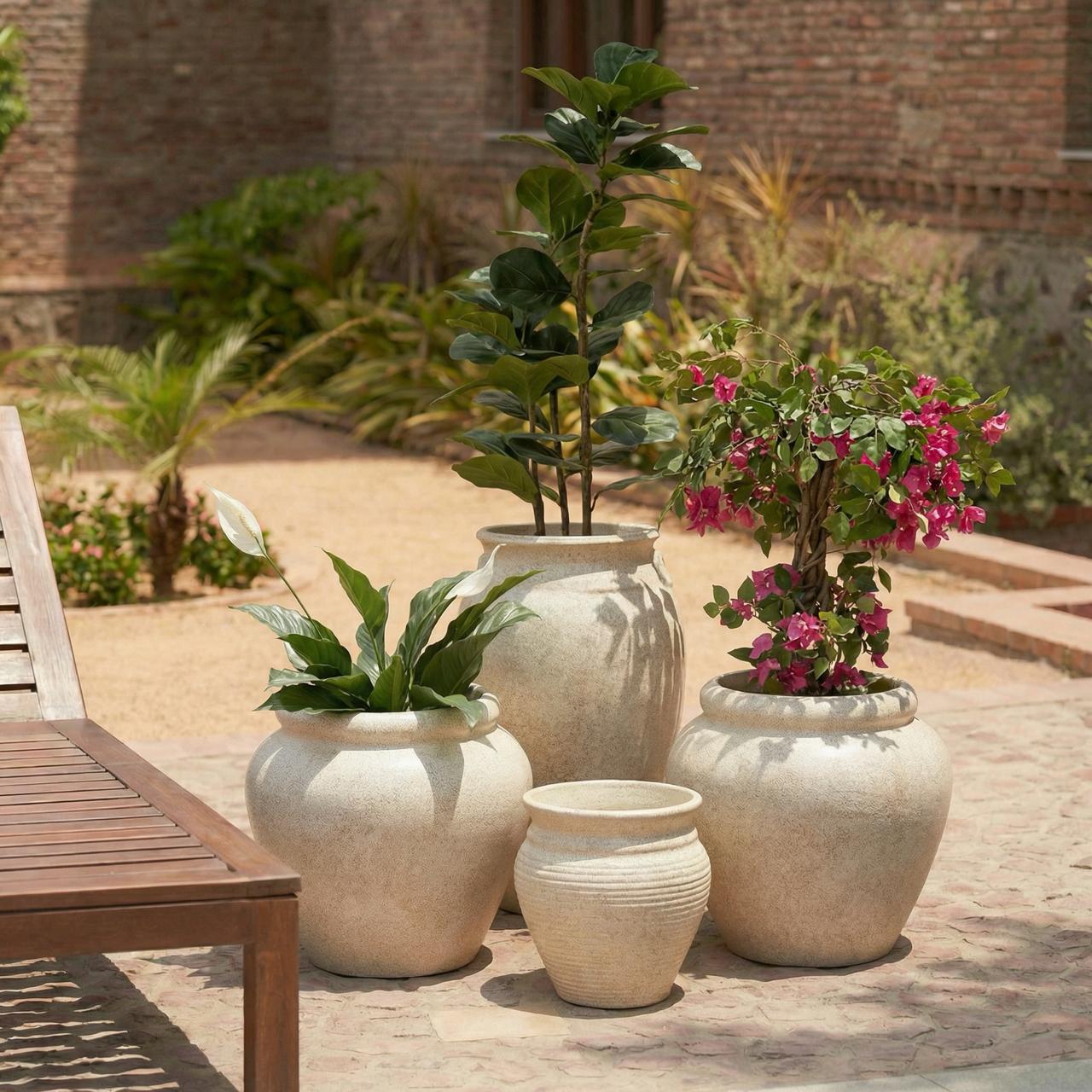 Tucany Set of 4 Rustic Planters in Beige - Ripples Home