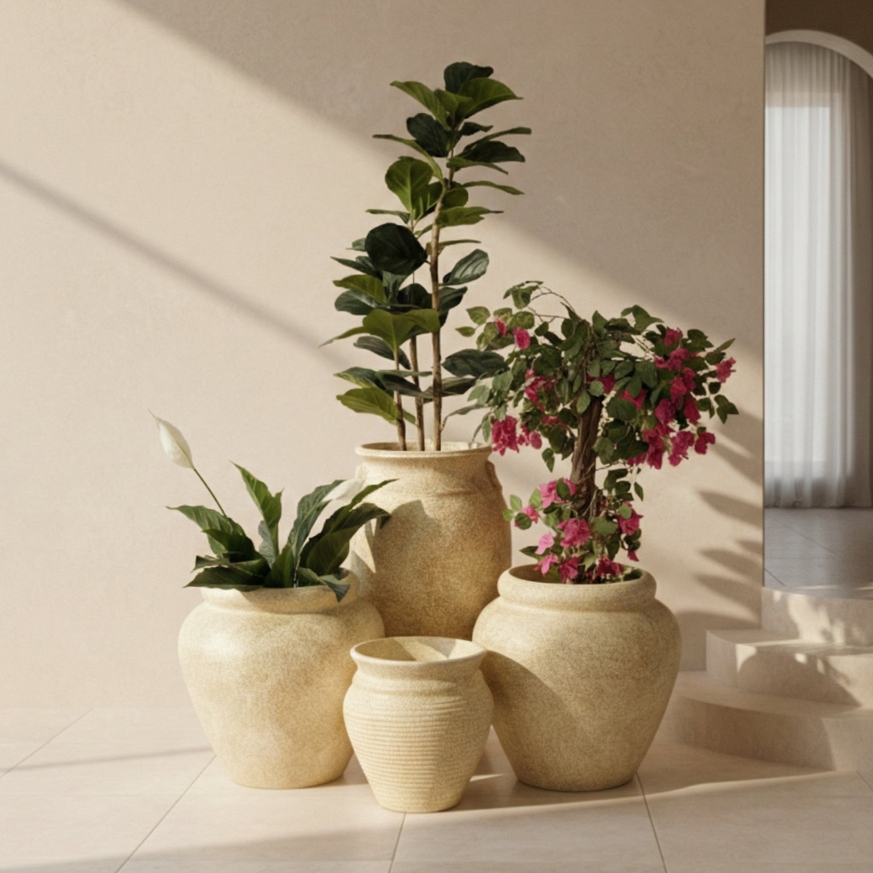 Tucany Set of 4 Rustic Planters in Beige - Ripples Home